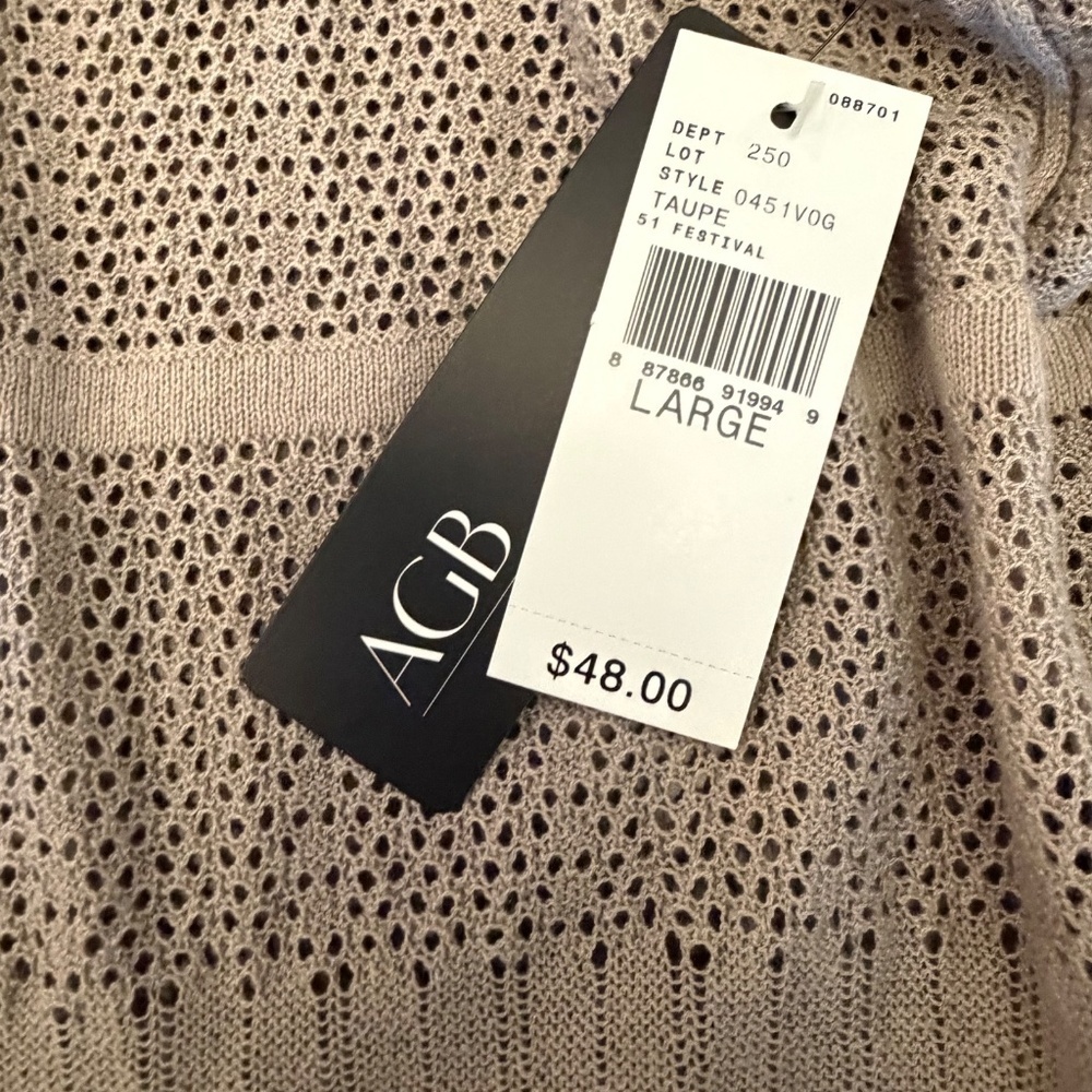 NWT AGB Tan Knit Crochet Ruffle Puff Sleeve, Size Large - Picture 9 of 14